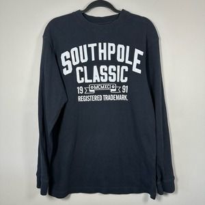 Southpole Classic Large Black White Embroidered Long‎ Sleeve Thermal Shirt